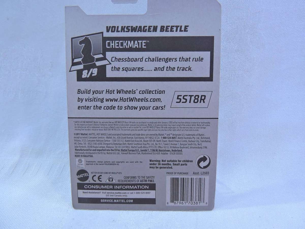 Hot Wheels VOLKSWAGEN VW Beetle  ( White Pawn)  Long Card