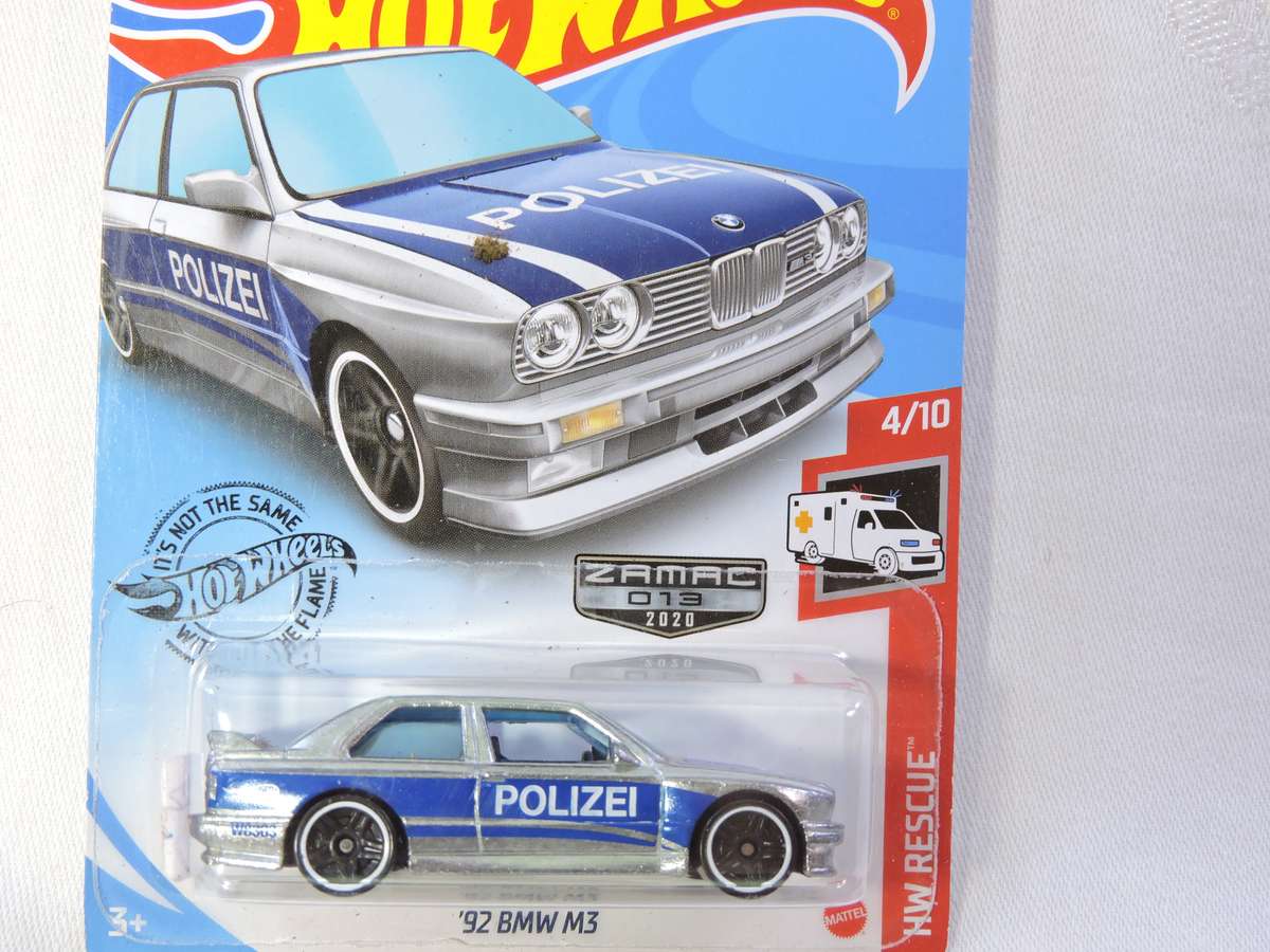 Hot Wheels BMW M3 ZAMAC Boxie Shape ( Silver Polizei ) Long Card