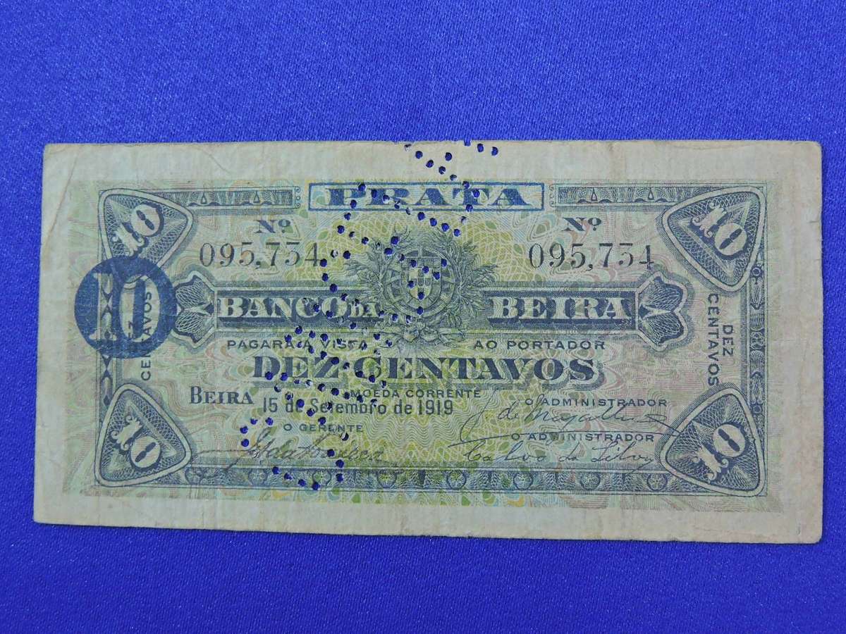 Banco Beira Dez Centavos 10 cent Bank Note ( MOCAMBIQUE forma Portuguese colony 1919 ) FOR TONY ONLY