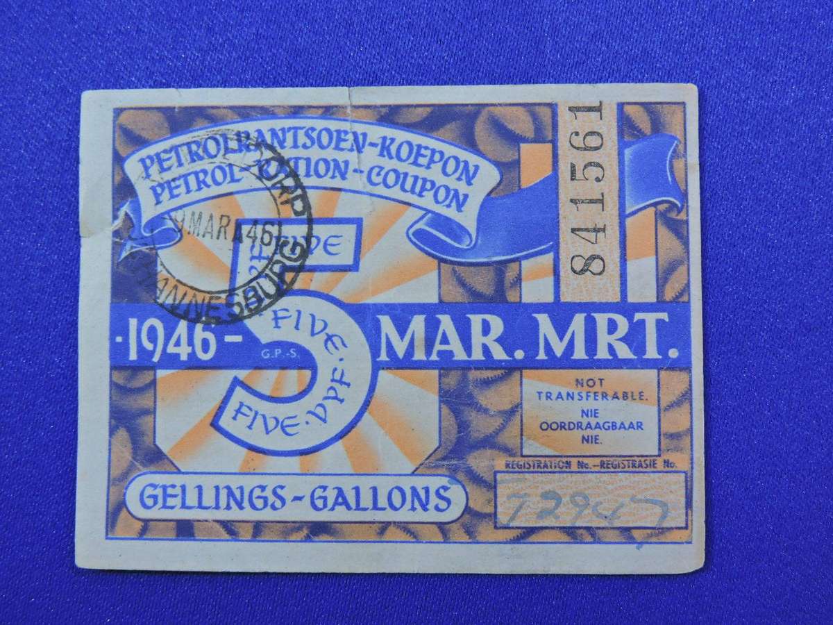 Petrol ration coupon 5 Gallon  C 1946