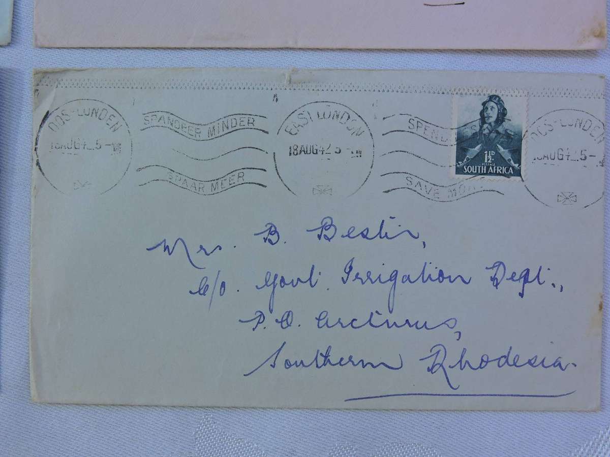 STAMPS Postal history 4 WW2 era envelopes SA to Southern Rhodesia