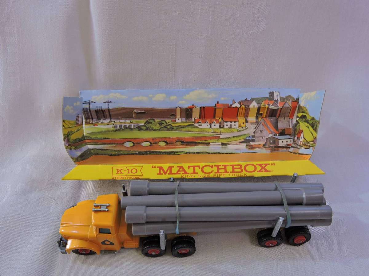 Matchbox K-10 King Size Pipe Truck MIB ( Yellow & Grey ) Mint in Box