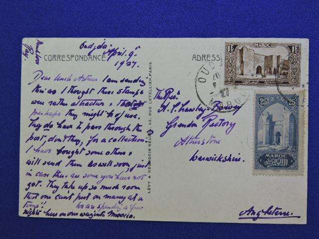 POST CARD Oudjda Morocco with beautiful postage stamps dated 1927