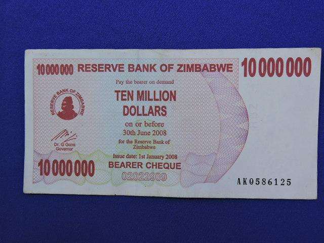 ZIMBABWE $10 000 000 Ten Million Dollar Bank note  Bearer Cheque Issued 2008