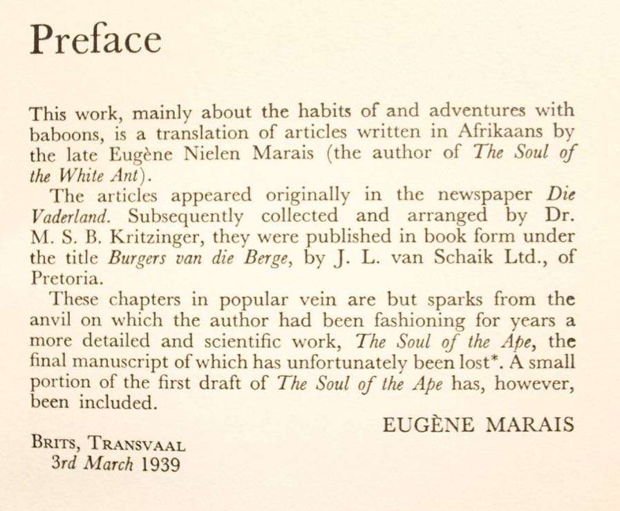 MY FRIENDS THE BABOONS - EUGENE N. MARAIS