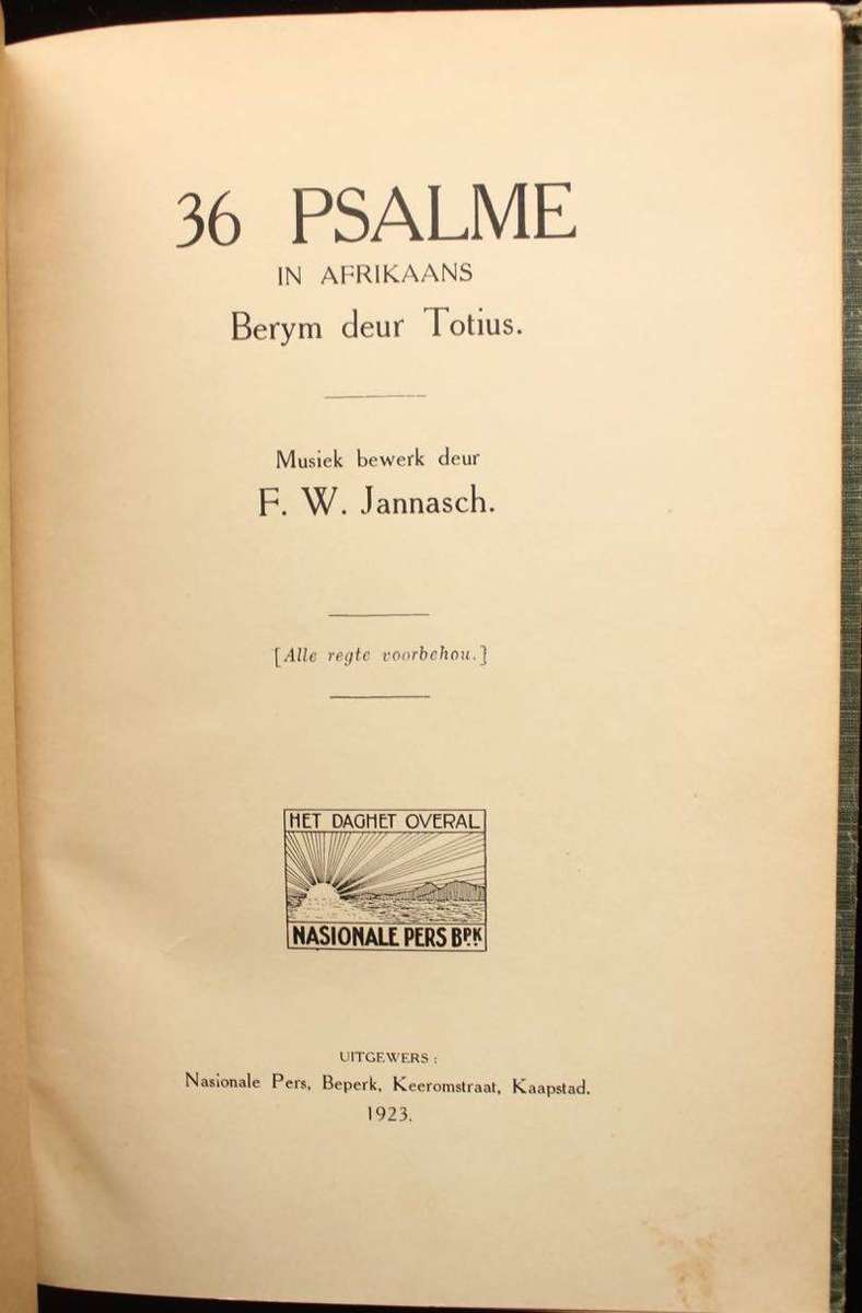 36 PSALME IN AFRIKAANS - BERYM DEUR TOTIUS (1923)