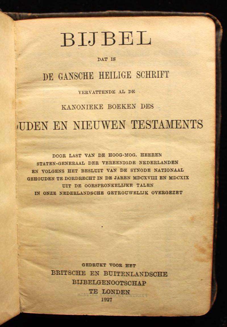 BIJBEL (1927) - HOLLANDSE BYBELTJIE IN LEER GEBIND - STATEN-GENERAAL