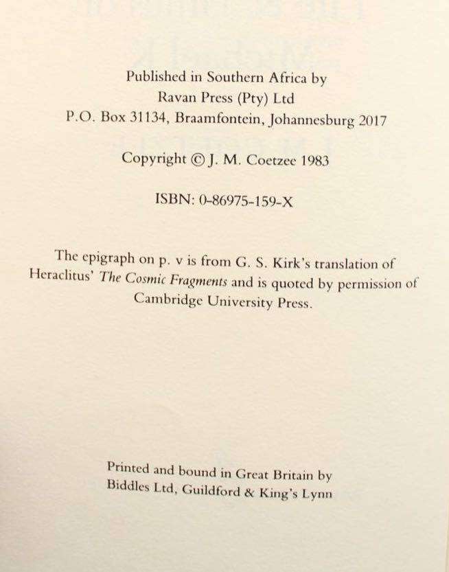 LIFE & TIMES OF MICHAEL K - J.M. COETZEE (1983)