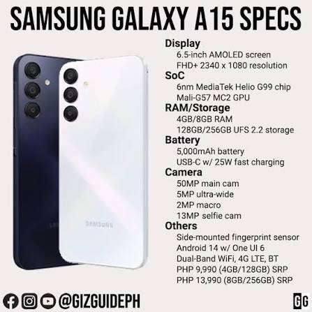 SAMSUNG GALAXY A15 ( A155 ) DUAL SIM 4GB RAM 128GB STORAGE