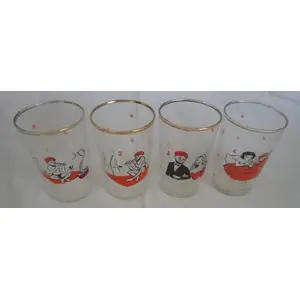 DEIGHTFUL SET OF 4 CORDIAL GLASSES WHICH TELL A STORY OF THE SNAKE CHARMER & HIS LADY