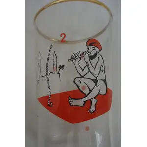 DEIGHTFUL SET OF 4 CORDIAL GLASSES WHICH TELL A STORY OF THE SNAKE CHARMER & HIS LADY