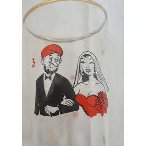 DEIGHTFUL SET OF 4 CORDIAL GLASSES WHICH TELL A STORY OF THE SNAKE CHARMER & HIS LADY