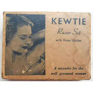 Ladies Kewtie Razor Set 1930-40s-Ivory colored clam case & razor, original package & 3 blades  razor