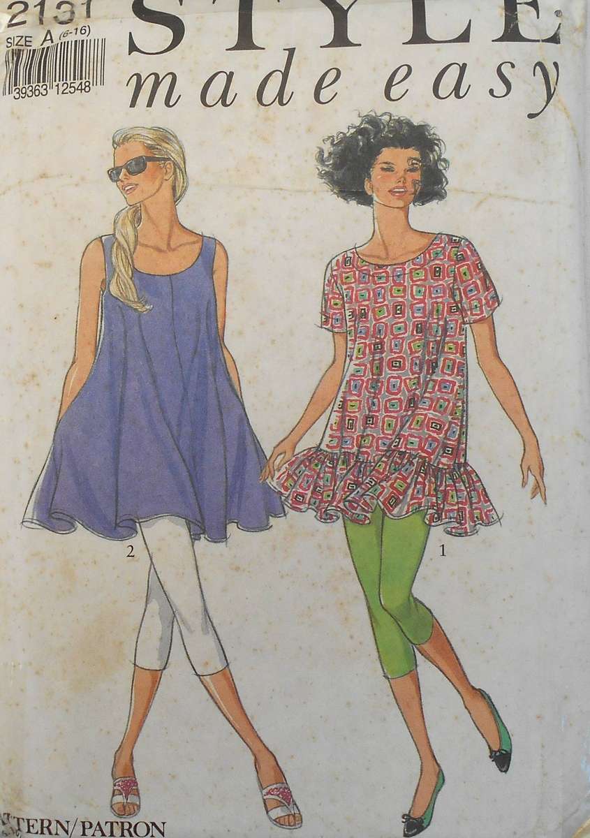 STYLE 2131 LOOSE FIT PULL ON TOP/WITH WITHOUT  SLEEVES + LEGGINGS SIZE 6-16 COMPLETE-UNCUT-F/FOLDED