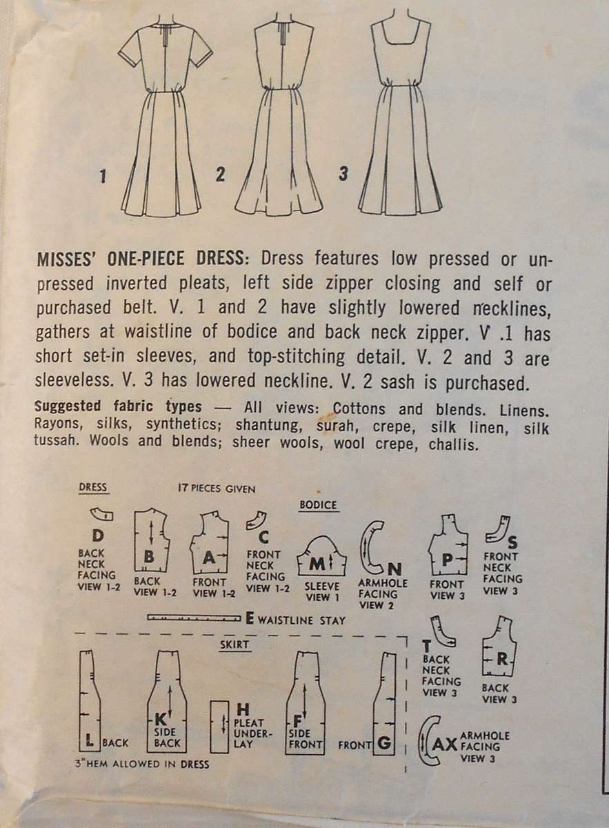 VINTAGE SIMPLICITY 4390 ONE PIECE DRESS SIZE 16 BUST 36 COMPLETE