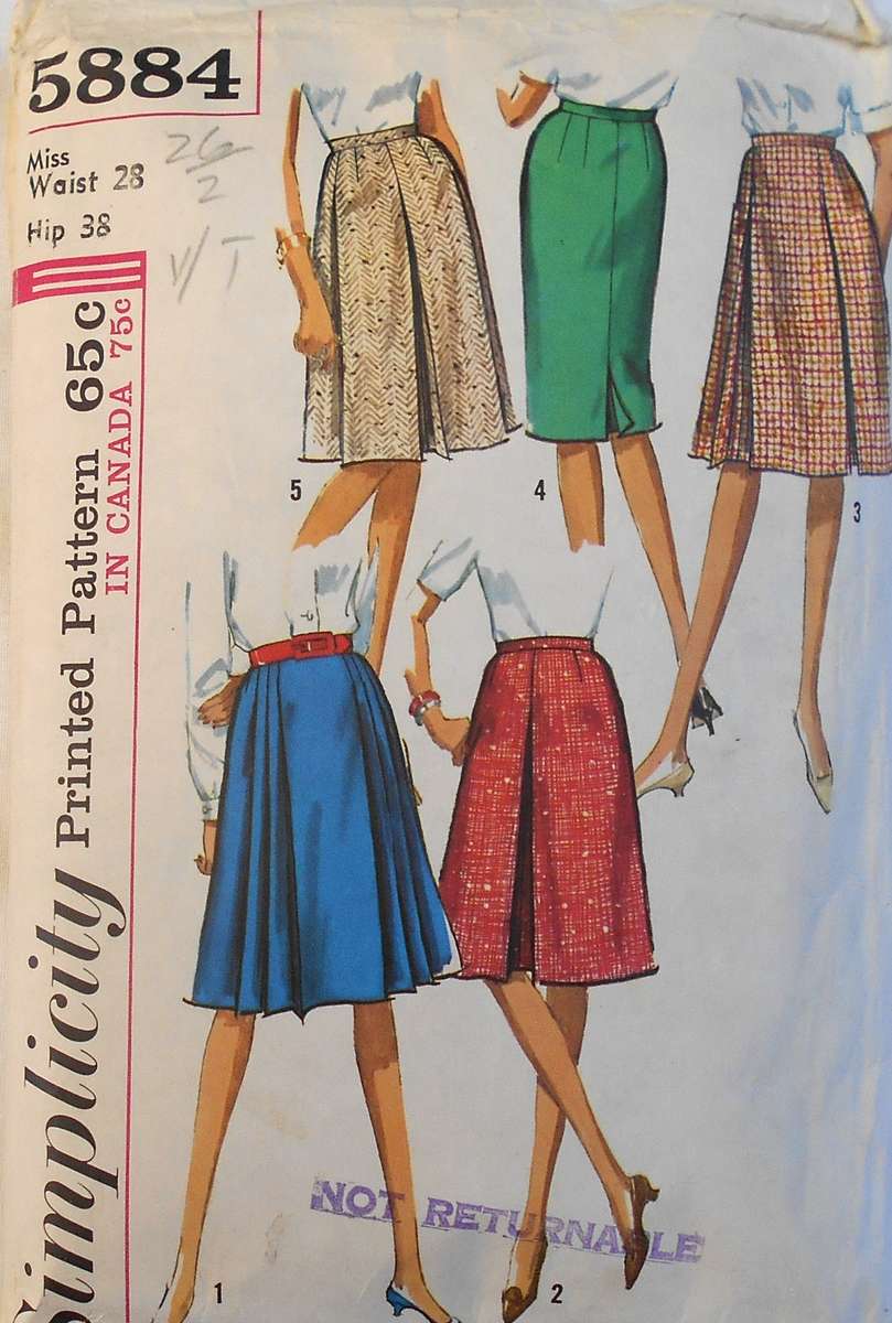 VINTAGE SIMPLICITY 5884 SET OF SKIRTS SIZE WAIST 28 HIP 38 COMPLETE