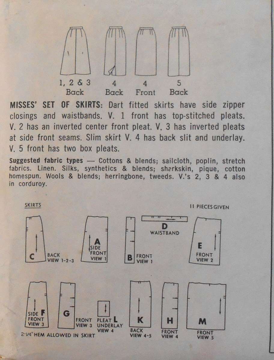 VINTAGE SIMPLICITY 5884 SET OF SKIRTS SIZE WAIST 28 HIP 38 COMPLETE