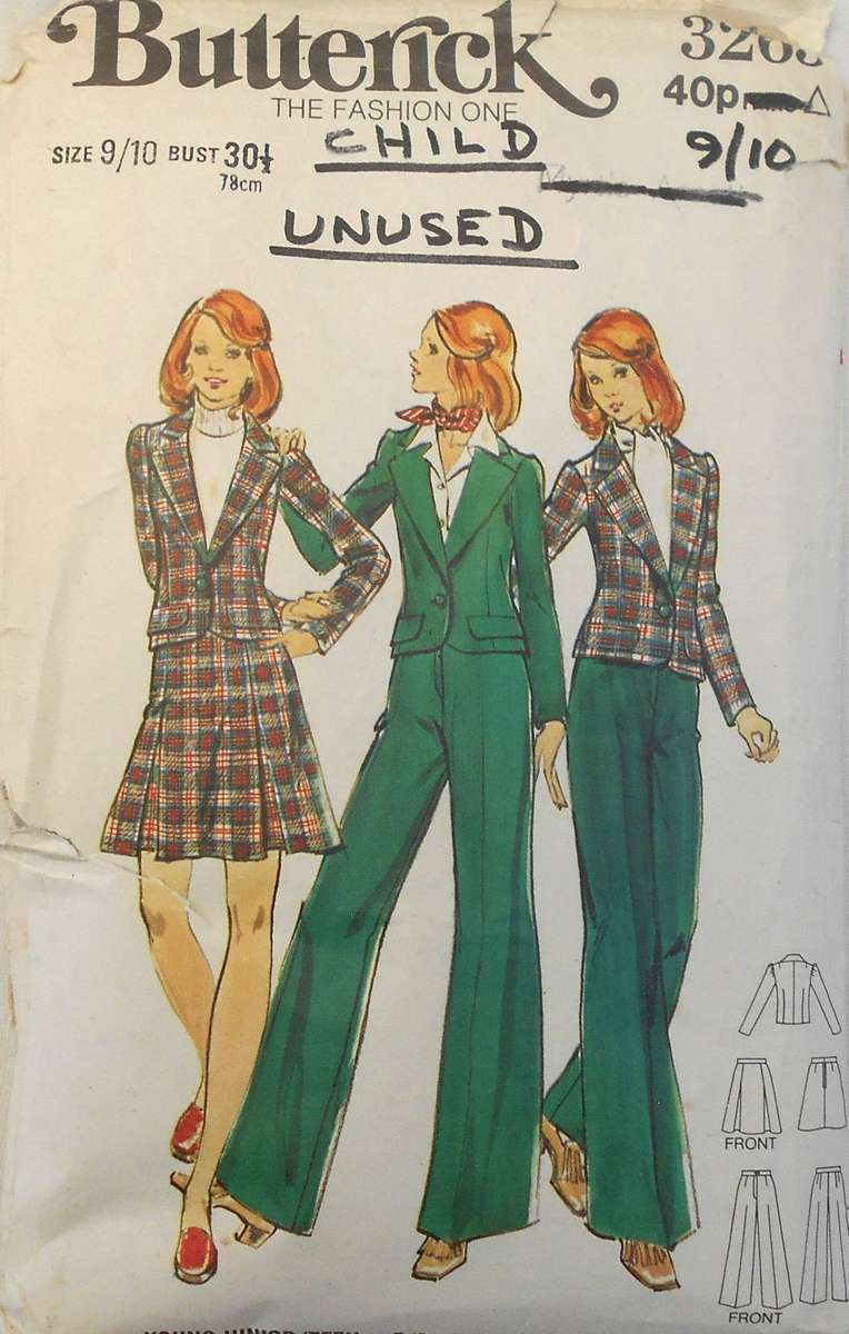 BUTTERICK 3263 JR JACKET-SKIRT-PANTS SIZE 9/10 BUST 30 1/2" COMPLETE