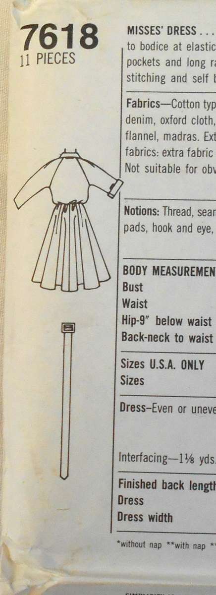 SIMPLICITY 7618 DRESS WITH FLARED SKIRT SIZE 10-12-14 COMPLETE-UNCUT-F/FOLDED