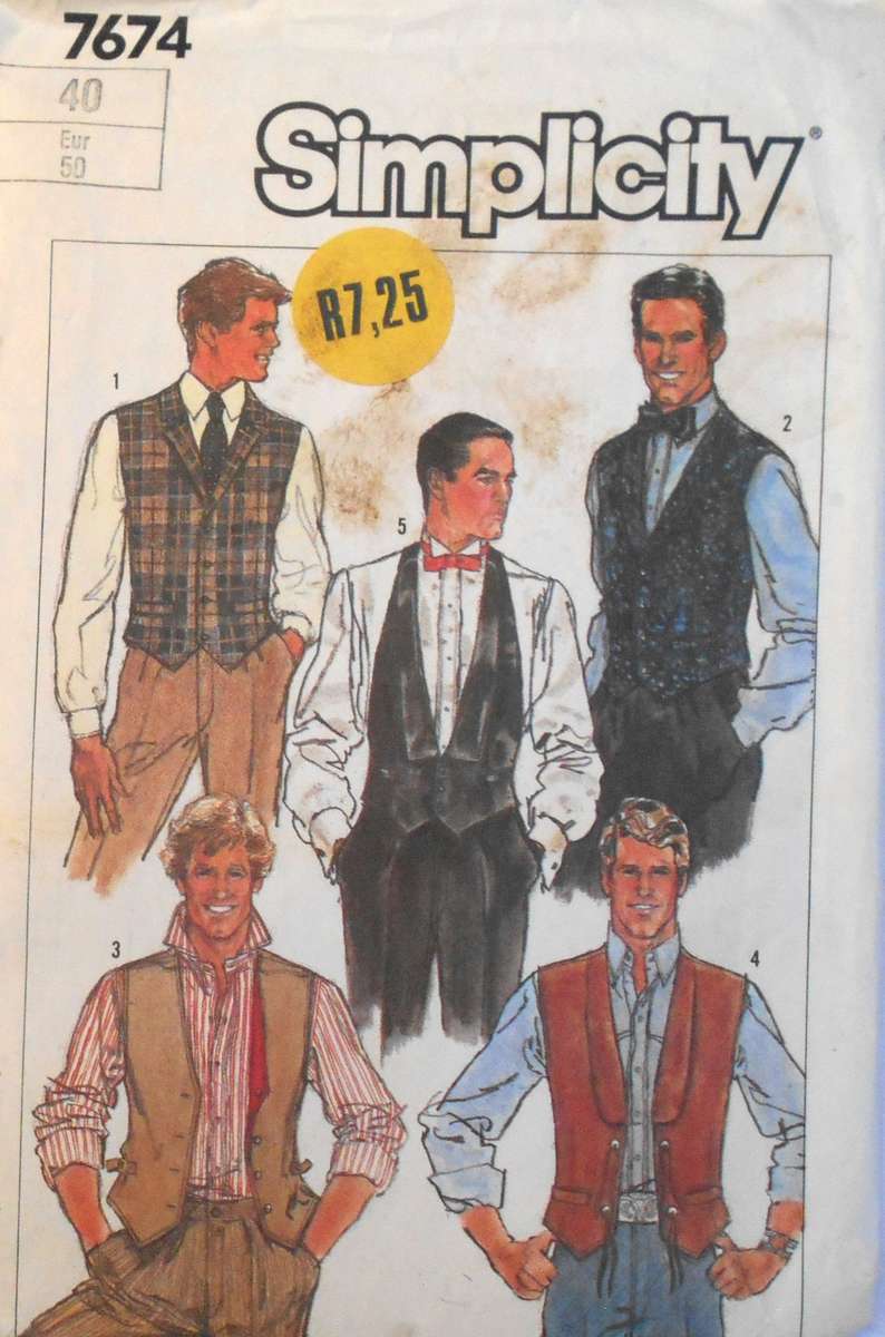 SIMPLICITY 7674 MENS SET OF LINED WAISTCOATS SIZE 40 COMPLETE-SEE LISTING