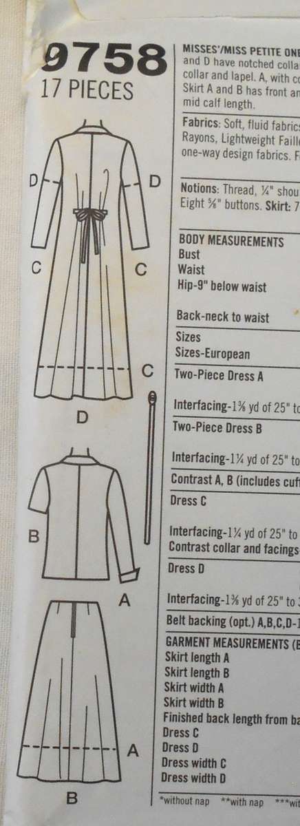 SIMPLICITY 9758 ONE- OR TWO-PIECE DRESS SIZE 14-18 COMPLETE-UNCUT-F/FOLDED