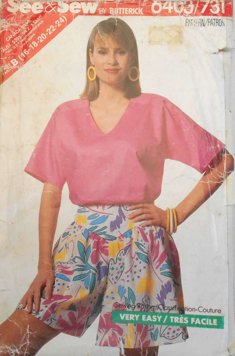 BUTTERICK 6403 TOP & CULOTTES SIZE 16-18-20-22-24 COMPLETE-CUT TO 16