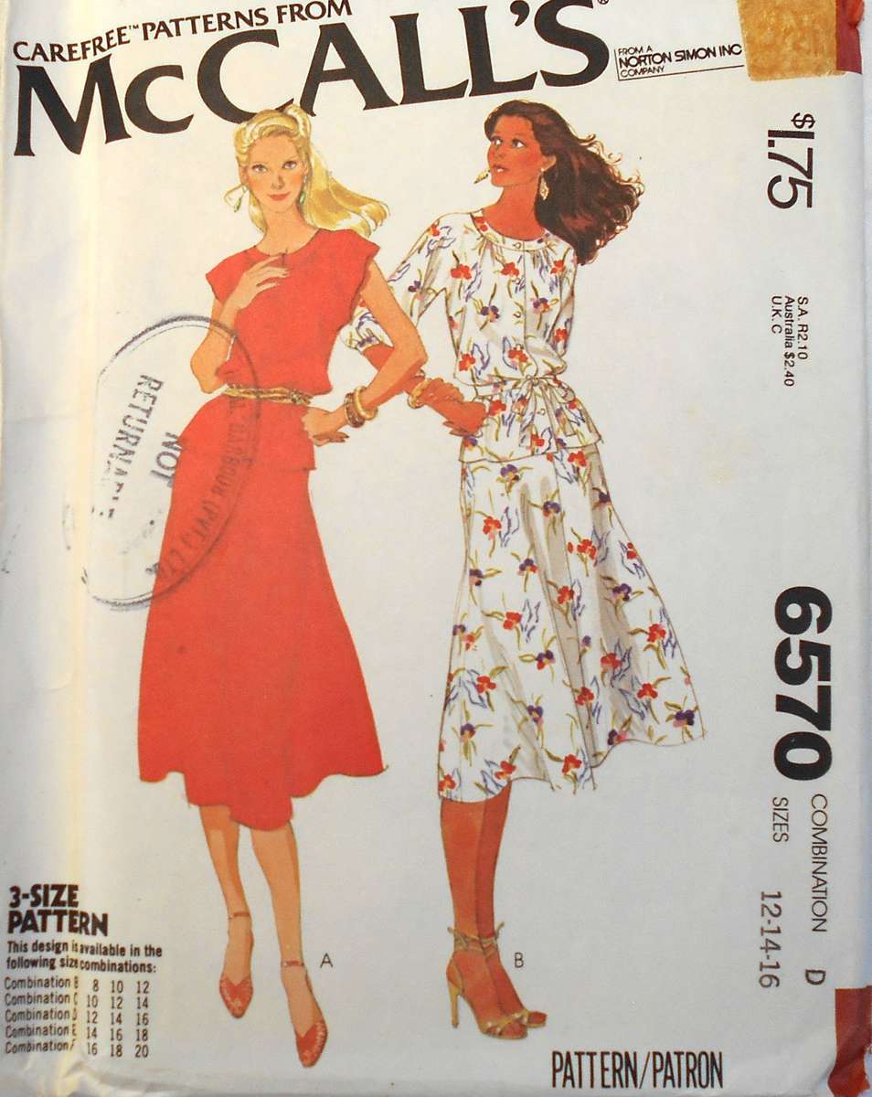 McCALLS 6570 TWO PIECE DRESS SIZE 12-14-16 COMPLETE-UNCUT-F/FOLDED