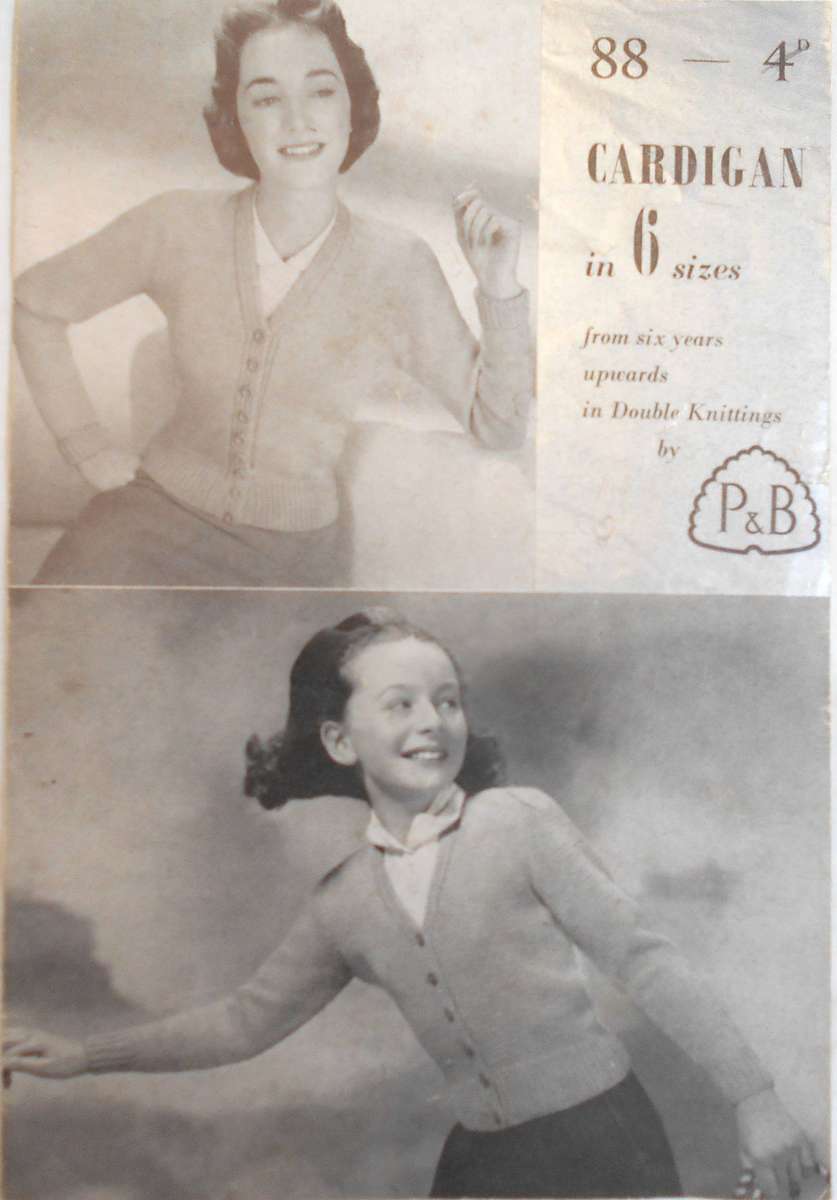 PATONS P & B WOOLS 88  CARDIGAN IN 6 SIZES - 8 A5 PAGES
