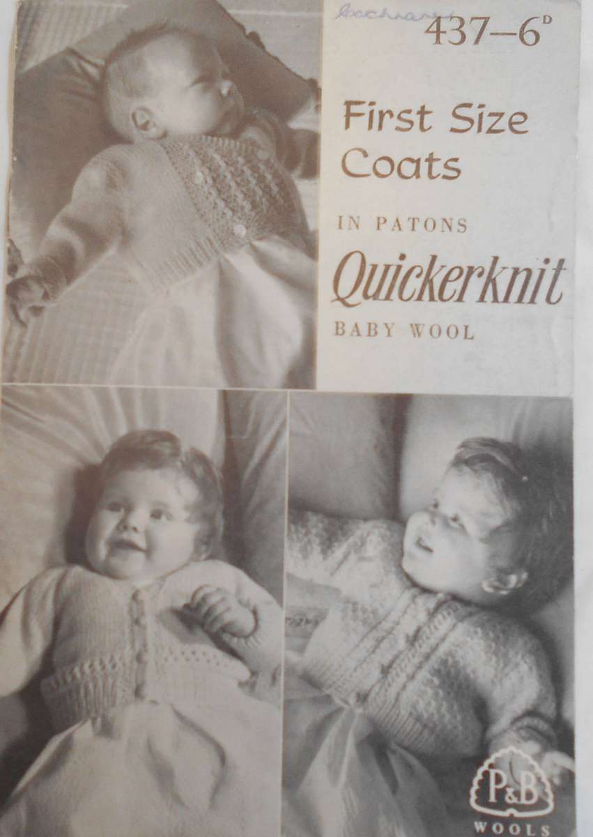 P & B WOOLS PATONS 437 QUICKERKNIT FIRST SIZE COATS 8 A5 PAGES