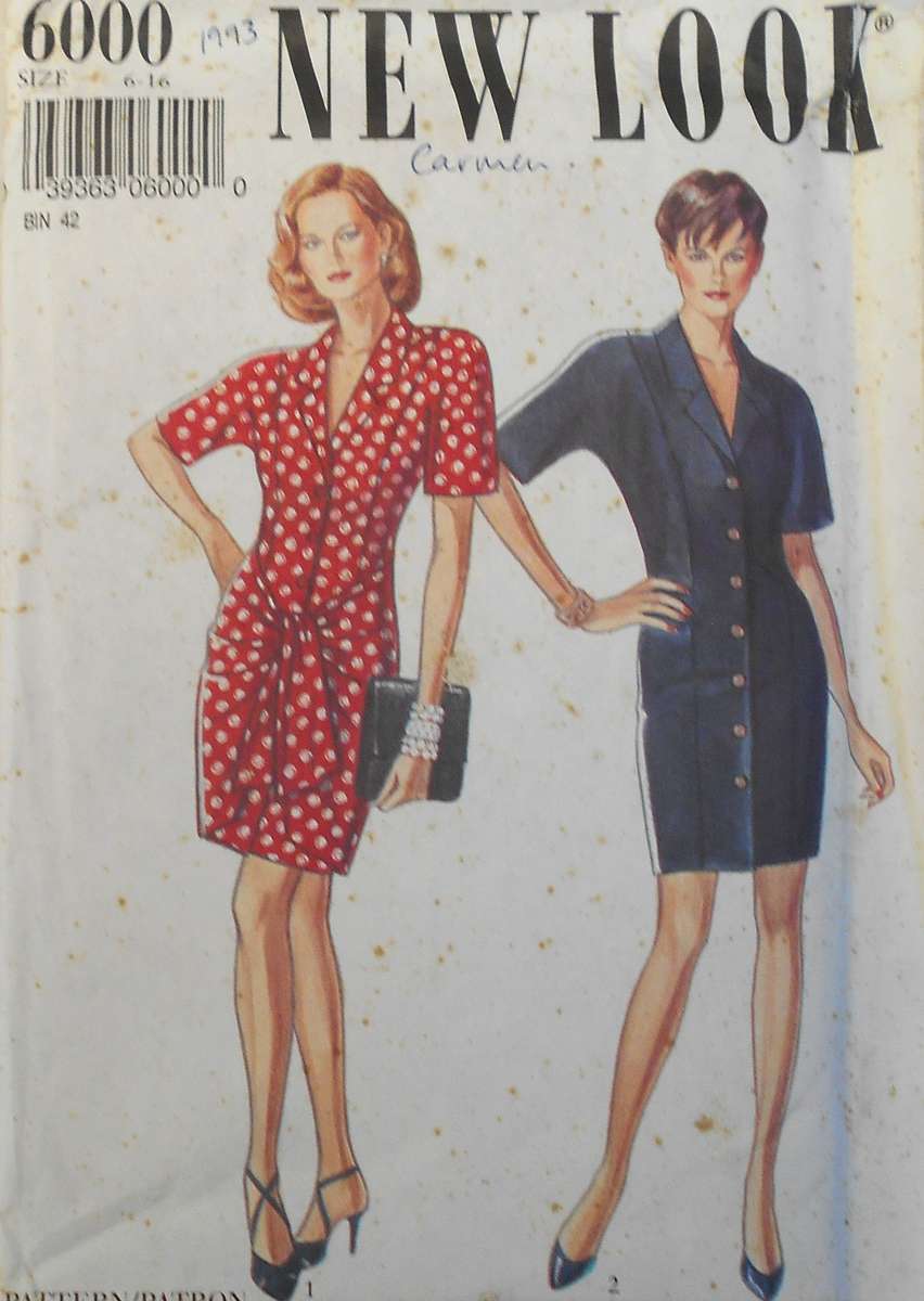 NEW LOOK PATTERNS 6000 FRONT BUTTON DRESS SIZE 6 - 16 COMPLETE-UNCUT-F/FOLDED