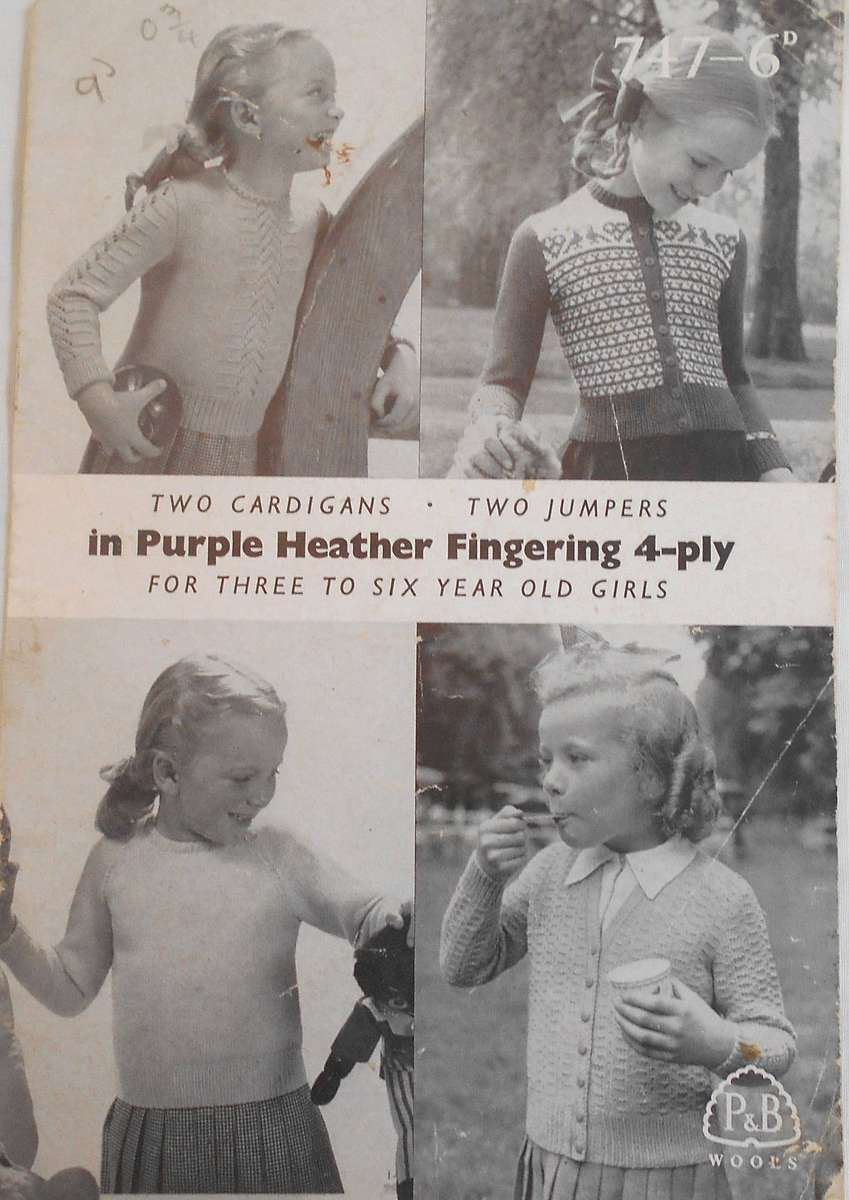 P & B WOOLS PATONS 747 TWO CARDIGANS TWO JUMPERS FOR 3 - 6 YEARS 12 A5 PAGES