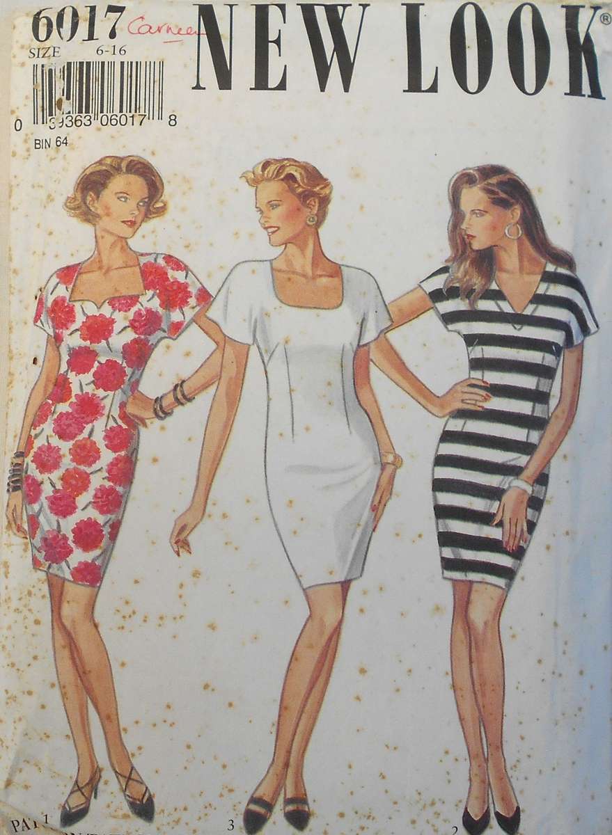 NEW LOOK PATTERNS 6017 DRESS WITH NECKLINE VARIATIONS SIZE 6 - 16 COMPLETE- CUT TO 12