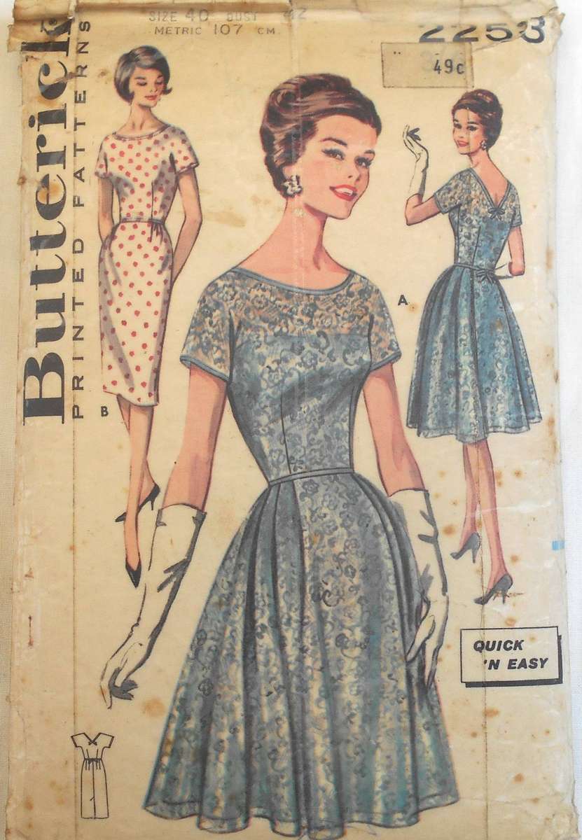 VINTAGE BUTTERICK 2253 DRESS SIZE 40 BUST 22" SEE LISTING