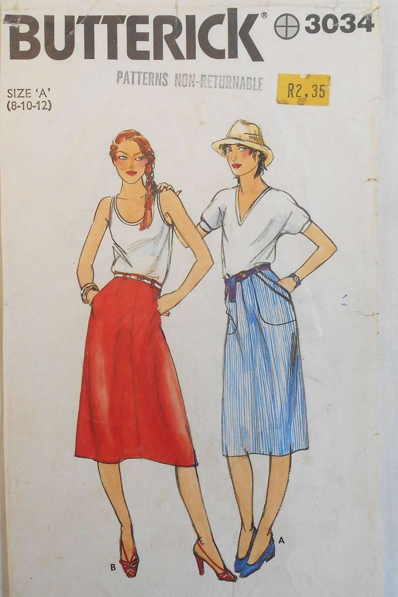 BUTTERICK 3034 SET OF SKIRTS SIZE 8-10-12 COMPLETE