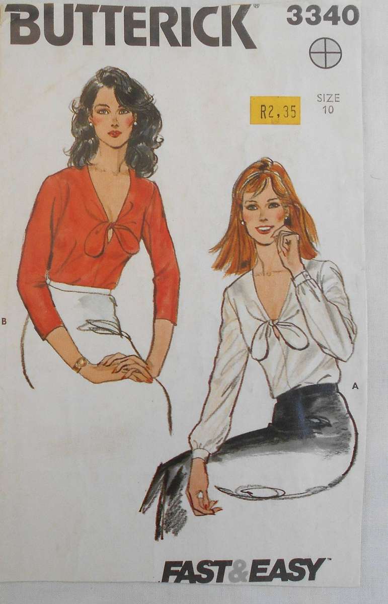BUTTERICK 3340 BLOUSES SIZE 10 COMPLETE-UNCUT-F/FOLDED
