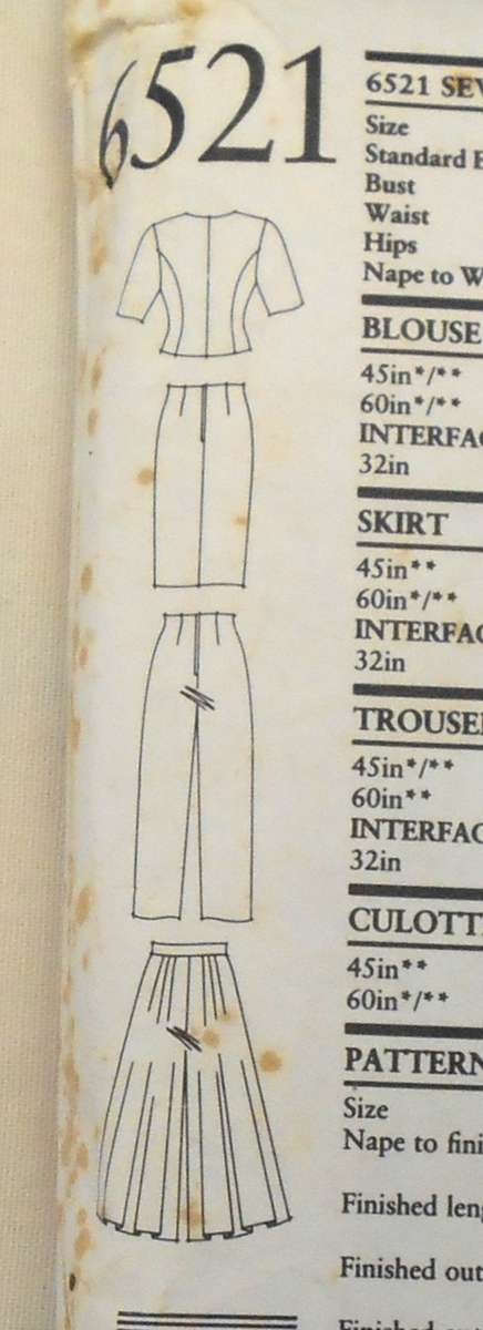 NEW LOOK PATTERNS 6521 TOP-SKIRT-PANTS-CULOTTES SIZE 8-20 COMPLETE PART CUT TO 10