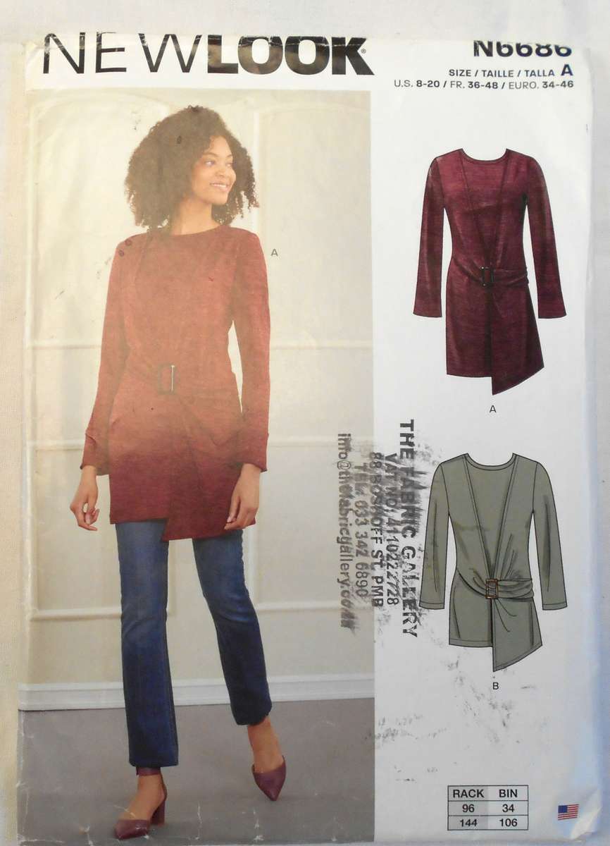 NEW LOOK PATTERNS N6686 TOP WITH FRONT WRAP SIZE 8-20 COMPLETE-CUT TO 10