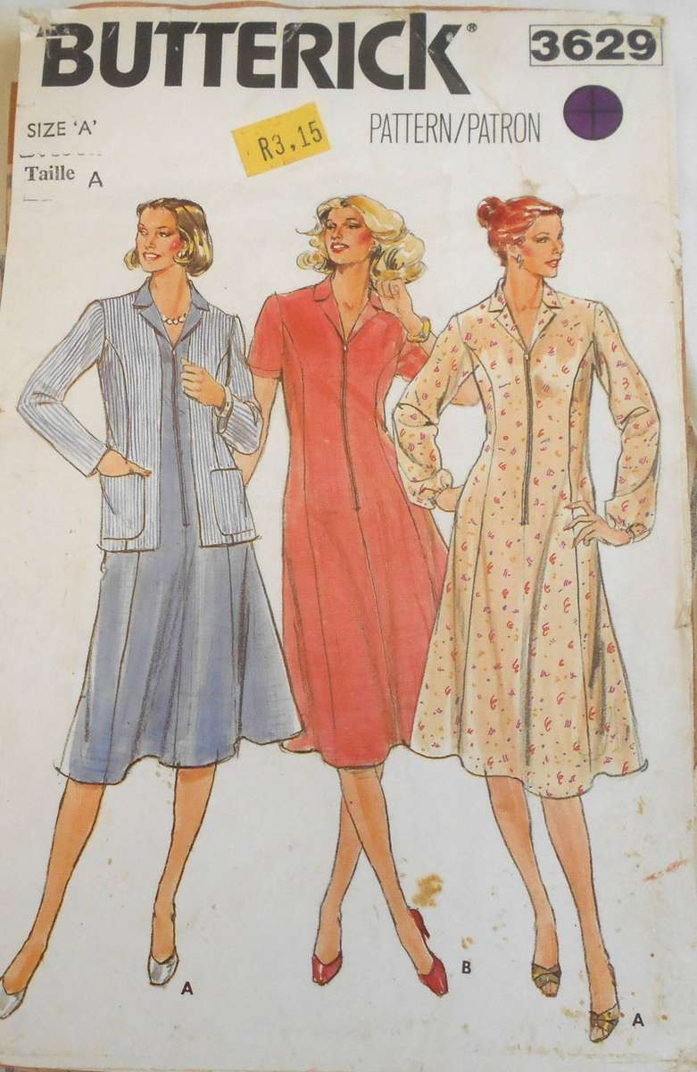 BUTTERICK 3629 HALF SIZE JACKET & DRESS SIZE 14 1/2 - 16 1/2 - 18 1/2 COMPLETE