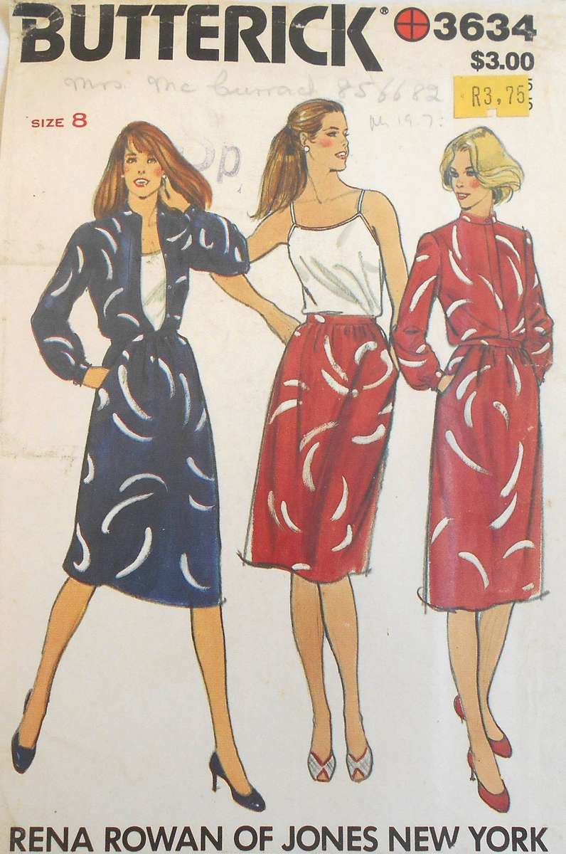 BUTTERICK 3634 BLOUSE-CAMISOLE-SKIRT SIZE 8 COMPLETE-UNCUT-F/FOLDED