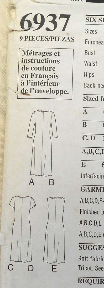 NEW LOOK PATTERNS 6937 V NECK DRESS WITH SLEEVE VARIATIONS SIZE 8-18 COMPLETE  CUT TO 18