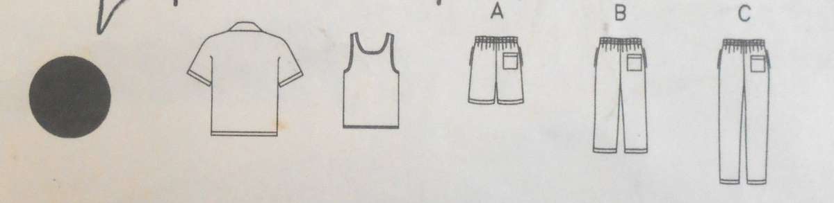 BUTTERICK 3734 MEN'S SHORTS-PANTS-SHIRT-TANK TOP SIZE XS-S-M (30-40) COMPLETE-CUT TO M (38-40)