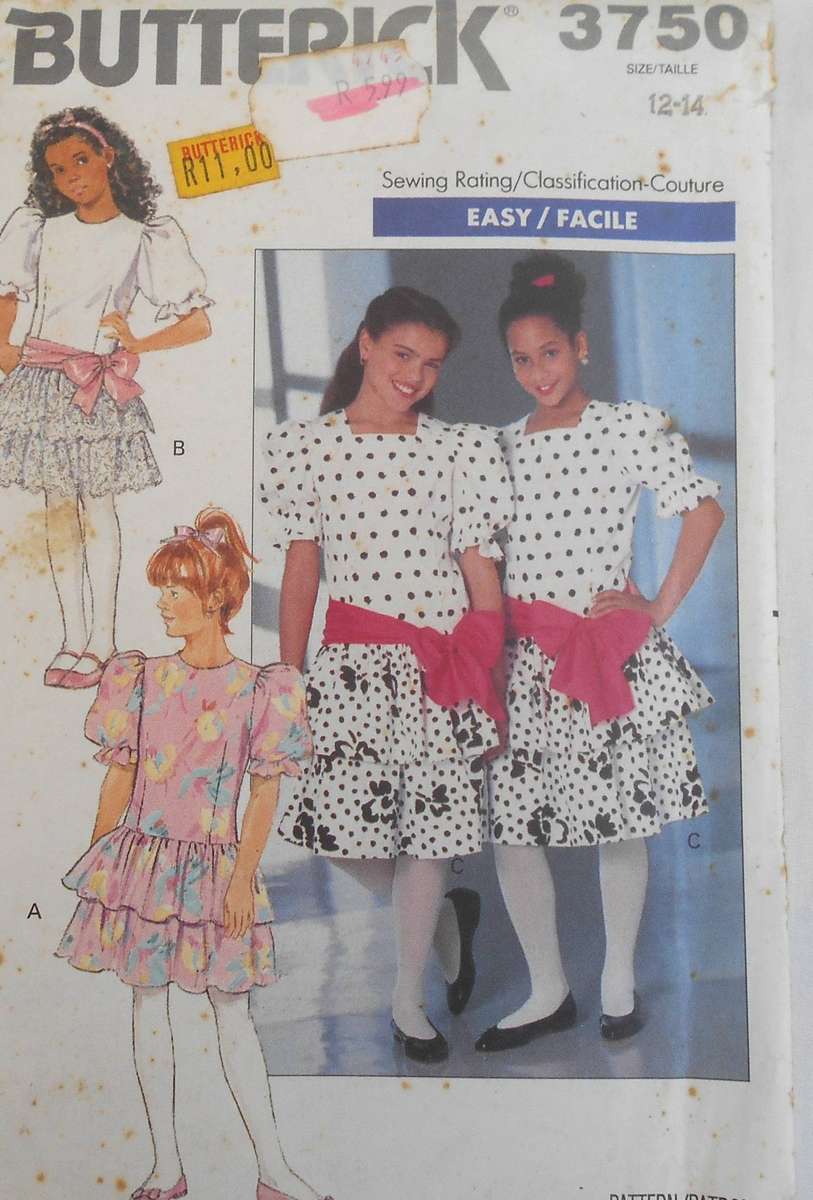 BUTTERICK 3750 GIRLS DRESS SIZE 12-14 YEARS COMPLETE-UNCUT-F/FOLDED