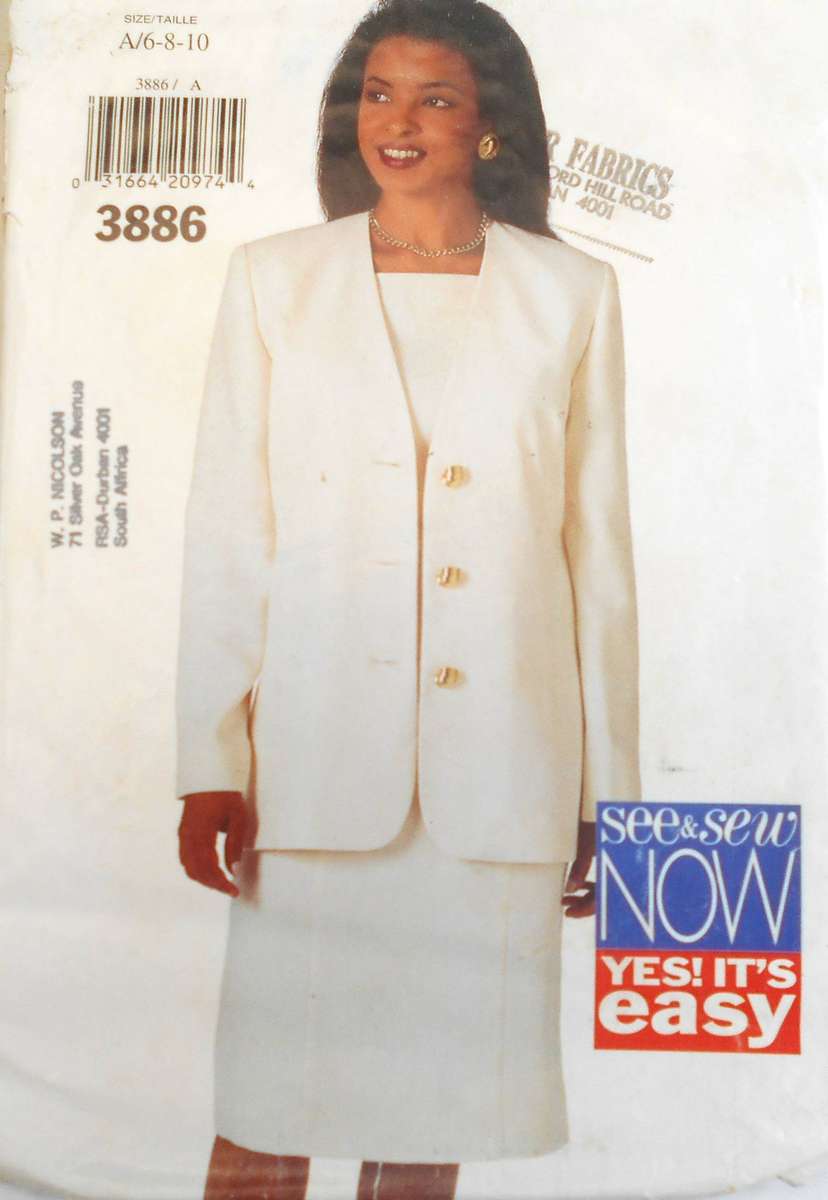 BUTTERICK 3886 JACKET & DRESS SIZE 6-8-10 COMPLETE-CUT TO 10