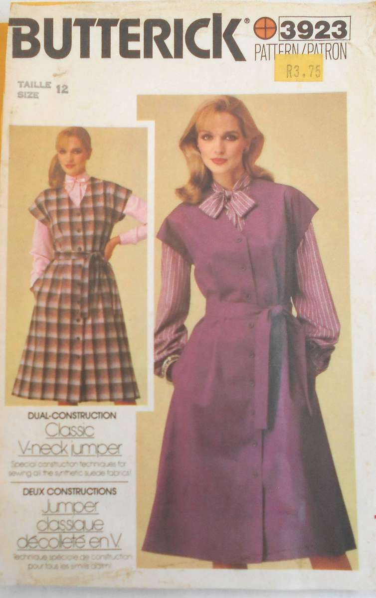 BUTTERICK 3923 PINAFORE SIZE 12 COMPLETE-UNCUT-F/FOLDED
