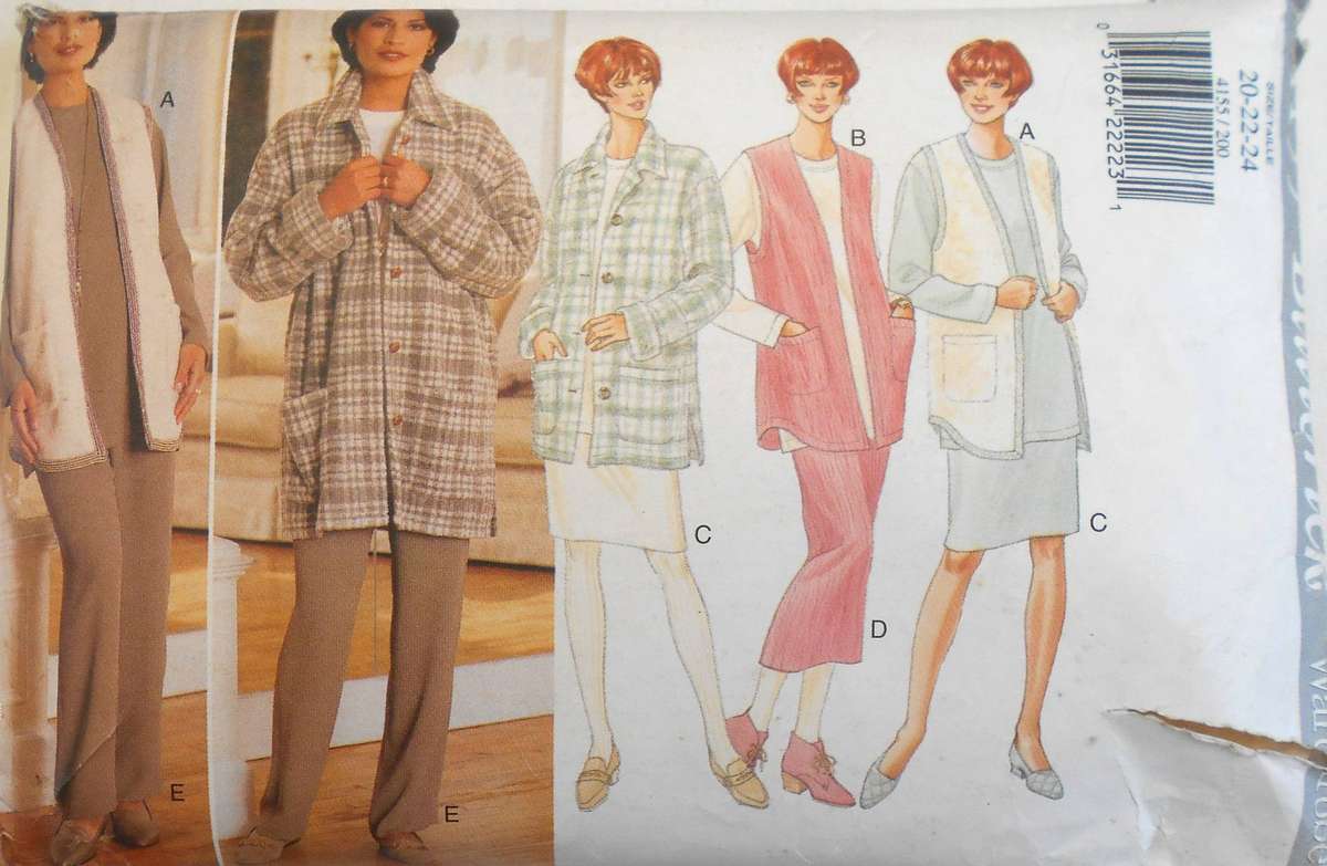 BUTTERICK 4155 JACKET-WAISTCOAT-TOP-SKIRT-PANTS SIZE 20-22-24 COMPLETE CUT TO 24