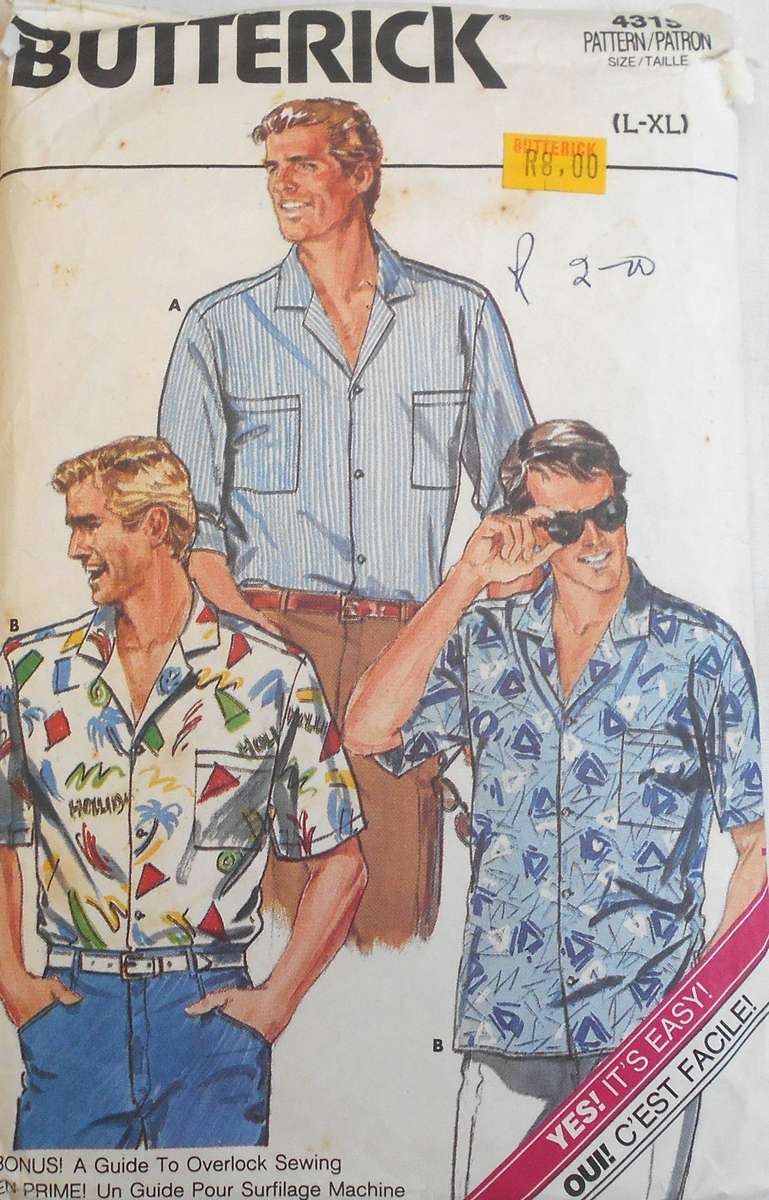 BUTTERICK 4315 MEN'S SHIRT SIZE L-XL (42-48) COMPLETE CUT TO L (42-44)