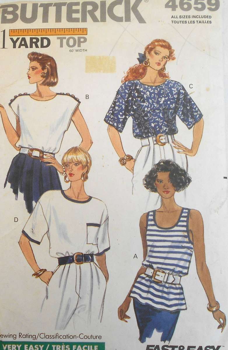BUTTERICK 4659 1 YARD TOP SIZE 6-18 XS-S-M-L COMPLETE CUT TO M 12-14
