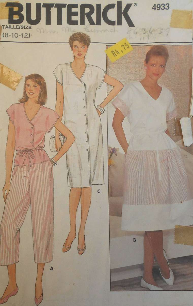 BUTTERICK 4937 DRESS-TOP-SKIRT-PANTS SIZE 12-14-16 COMPLETE-CUT TO 16