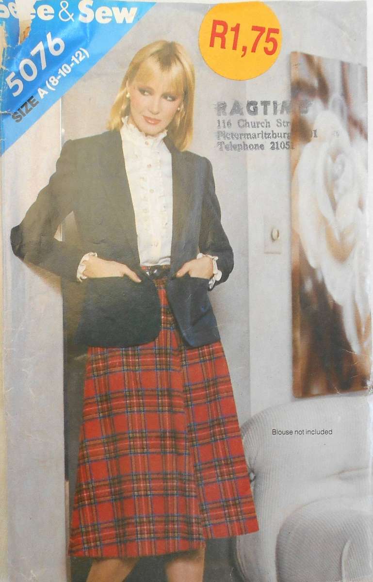 BUTTERICK 5076 JACKET & SLIGHTLY FLARED SKIRT SIZE 8-10-12 COMPLETE-UNCUT-F/FOLDED