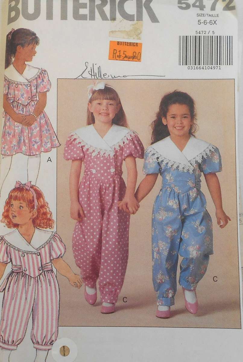 BUTTERICK 5472 GIRLS DRESS-JUMPSUIT SIZE 5-6-6X YEARS-COMPLETE-CUT TO 6X YEARS